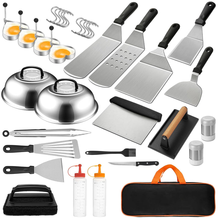 35 Stück Grillspachtel Set aus Edelstahl - Teppanyaki Grillschaufel Set, Smash Burger Set, mit Burge