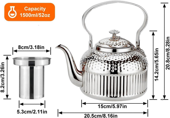 SANQIAHOME® 1,8 Liter Edelstahl-Teekanne mit Siebeinsatz, mit Teesiebgriff,Induktionsgeeignet Silber