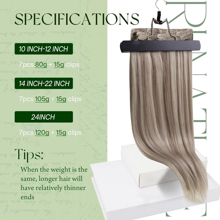 RUNATURE Echthaar Extensions Clip in Blond Highlights 45cm Invisible Extensions Clip in Highlight Bl