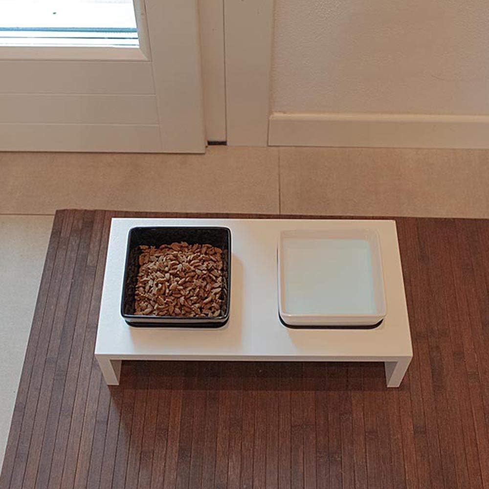 Ferplast Futterschalen für Hunde und Katzen MAKI 01, Rutschfeste Holzständer, 2 Keramikschalen à 0,5