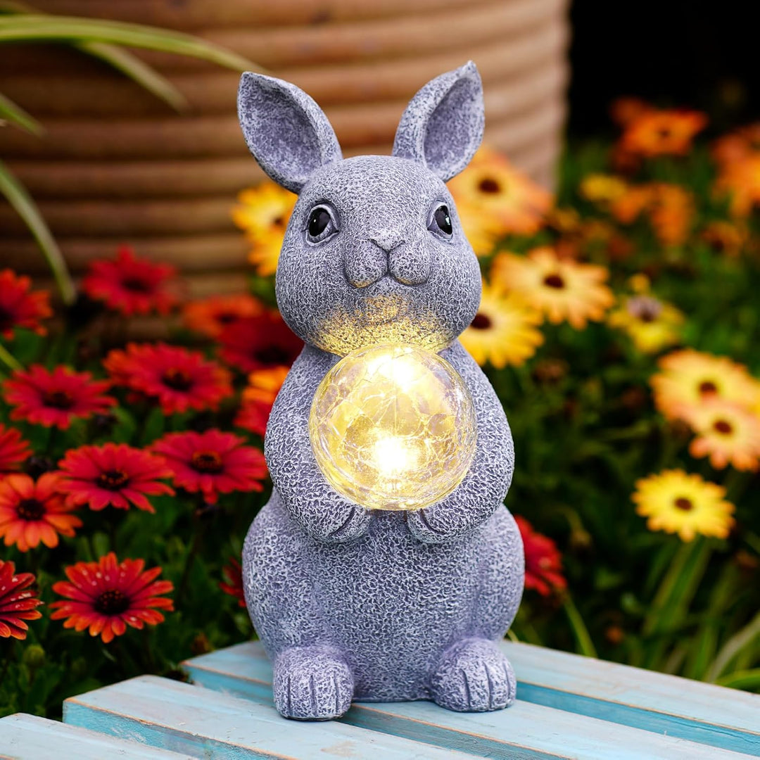 Yeomoo Kaninchen Figuren mit Solar Ball Deko Wohnzimmer Gartendeko: Hase Gartenfiguren Geschenke für