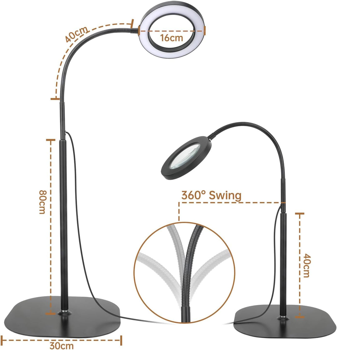 Lupe mit Licht und Ständer 5X 10x, Dimmbare Lupe mit Licht mit 36 LED, Verstellbare Lupenleuchte mit