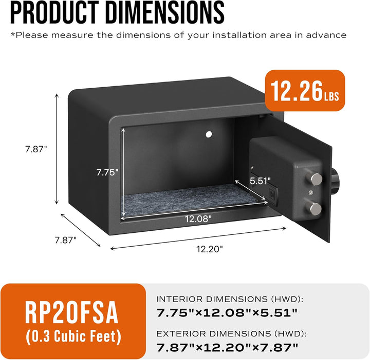 RPNB Biometrischer Tresor, Hintergrundbeleuchtete Touchpad, Kleiner Tresor für Zuhause mit Notfall-U