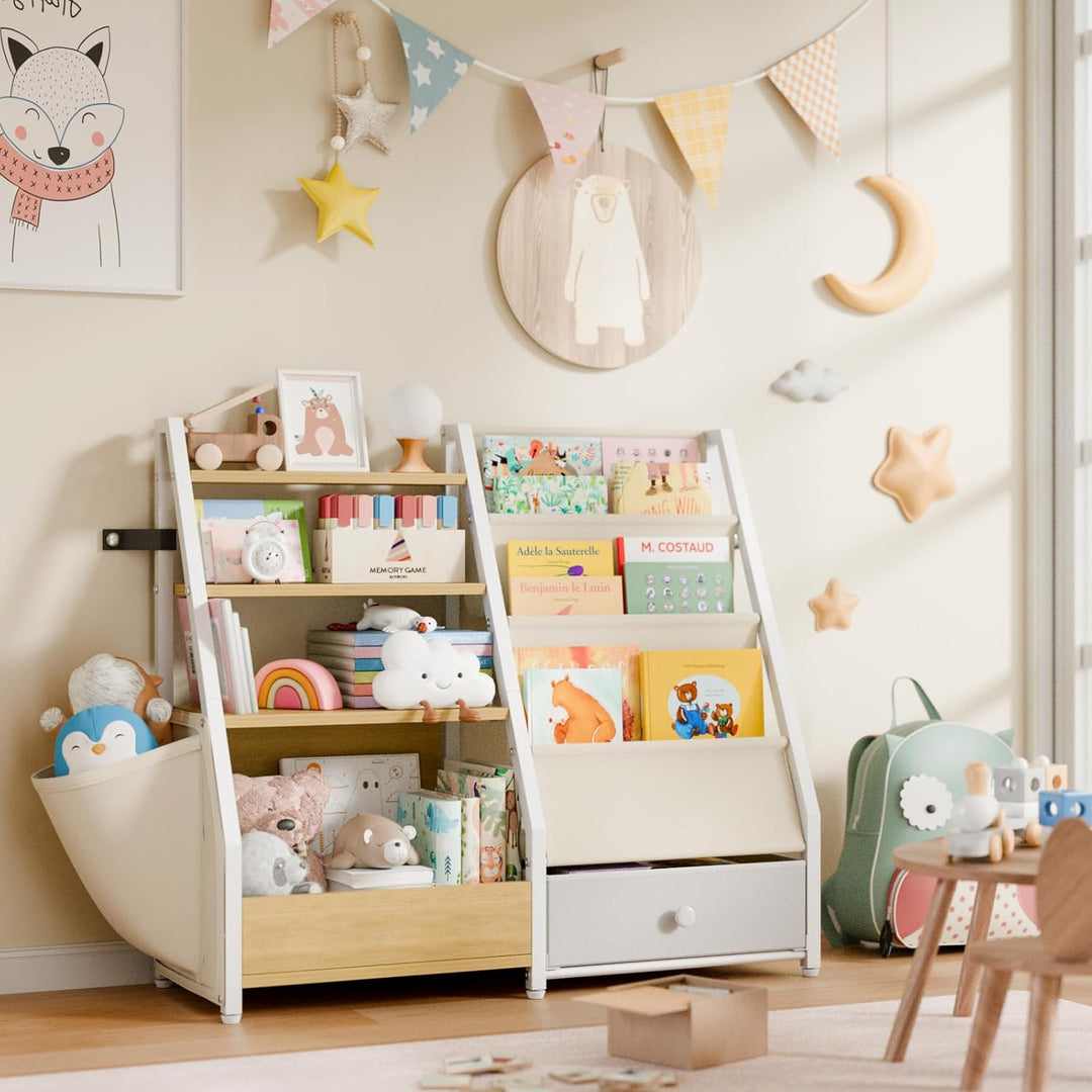 Kinder-Bücherregal und Spielzeugaufbewahrung – Bücherregal für Kinderzimmer, Kleinkind-Bücherregal f