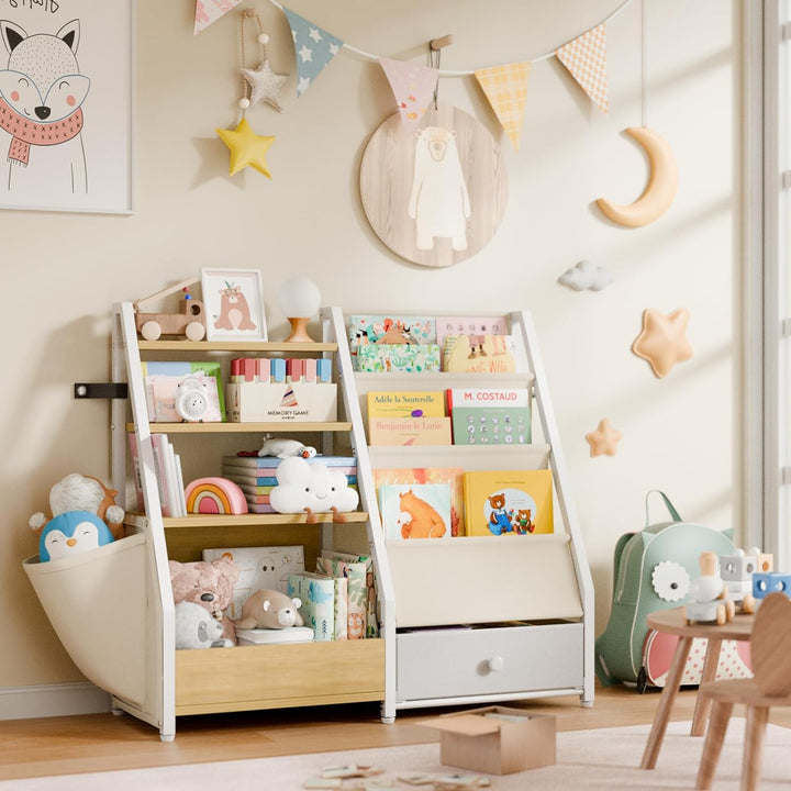 Kinder-Bücherregal und Spielzeugaufbewahrung – Bücherregal für Kinderzimmer, Kleinkind-Bücherregal f