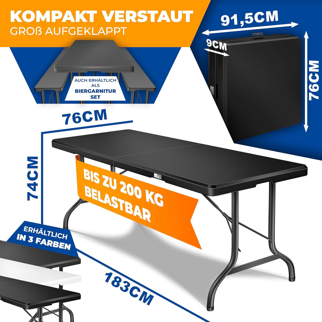 KESSER® Buffettisch Tisch klappbar Kunststoff 183x76 cm Campingtisch Partytisch Klapptisch Gartentis