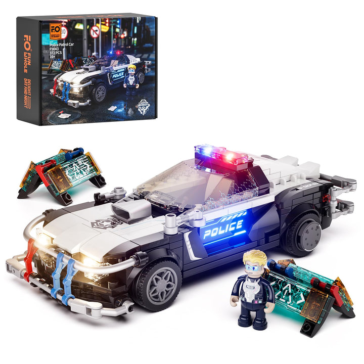 FUNWHOLE Polizeistreifenwagen Beleuchtetes Baustein-Set - Cyberpunk Stadt-Autojagd Spielset mit Poli
