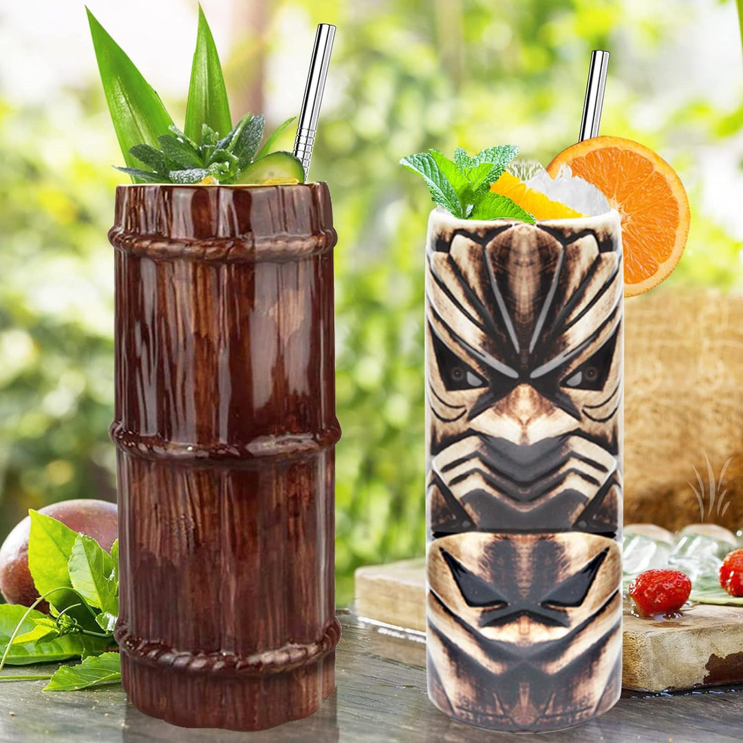 Tiki-Gläser für Cocktails, Tiki-Tassen, 4 Stück, grosse Keramik-Tiki-Becher, tropische Hawaii-Party,