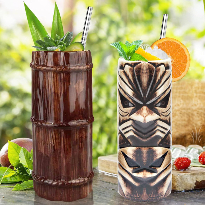 Tiki-Gläser für Cocktails, Tiki-Tassen, 4 Stück, grosse Keramik-Tiki-Becher, tropische Hawaii-Party,