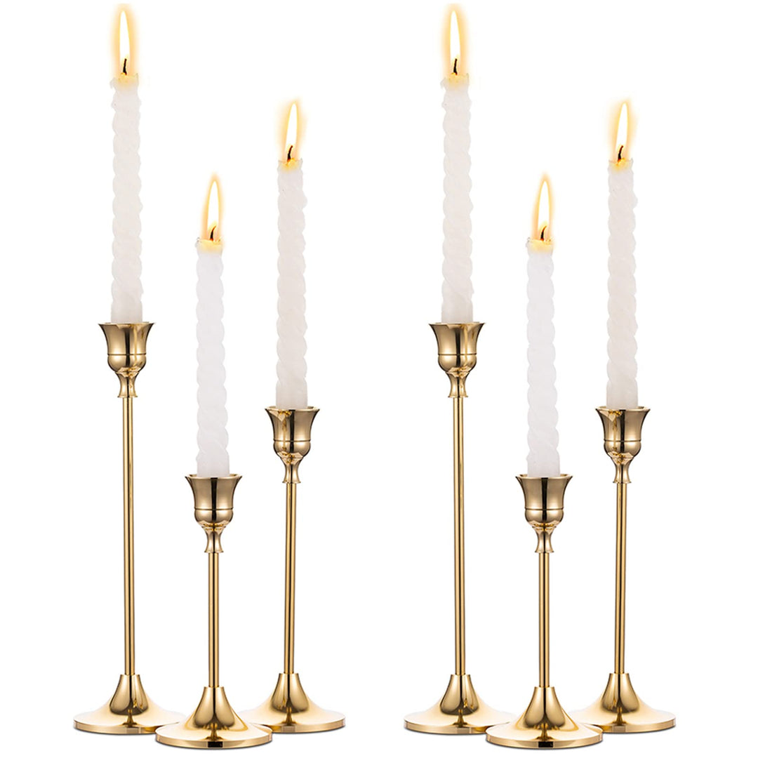 Nuptio Messing Kerzenständer Gold Kerzenhalter 6 Stück Stabkerzen Vintage Kerzen Stabkerze Metall St