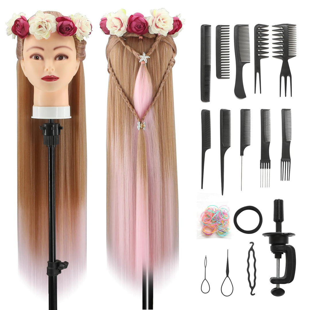 Trainingsköpfe, 28 inch Übungskopf Frisierkopf Friseur 100% Synthetikfaser-Haar Styling Kopf Frisier