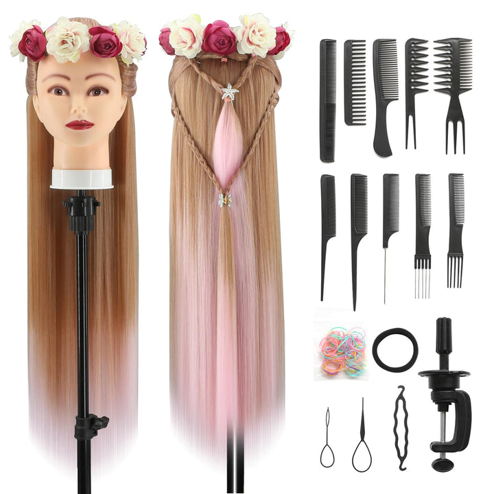 Trainingsköpfe, 28 inch Übungskopf Frisierkopf Friseur 100% Synthetikfaser-Haar Styling Kopf Frisier