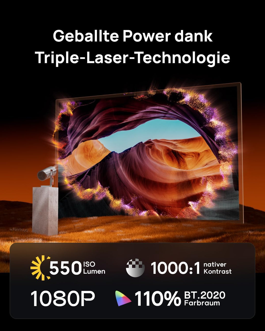 XGIMI MoGo 4 Laser Handy Beamer mit Akku, 550 ISO-Lumen, Outdoor Mini Projektor mit 360° Ständer, 2,