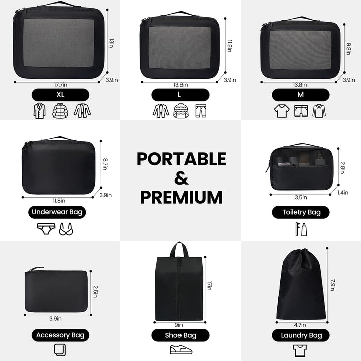 Packing Cubes for Suitcase 8 Set, Leichtgewichtige Gepäck Packing Organizer Packing Cubes für Reisez