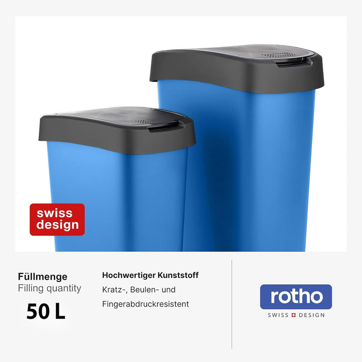 Rotho Twist Mülleimer 50l mit Deckel, Kunststoff (PP) BPA-frei, blau, 50l (40.1 x 29.8 x 60.2 cm) Bl