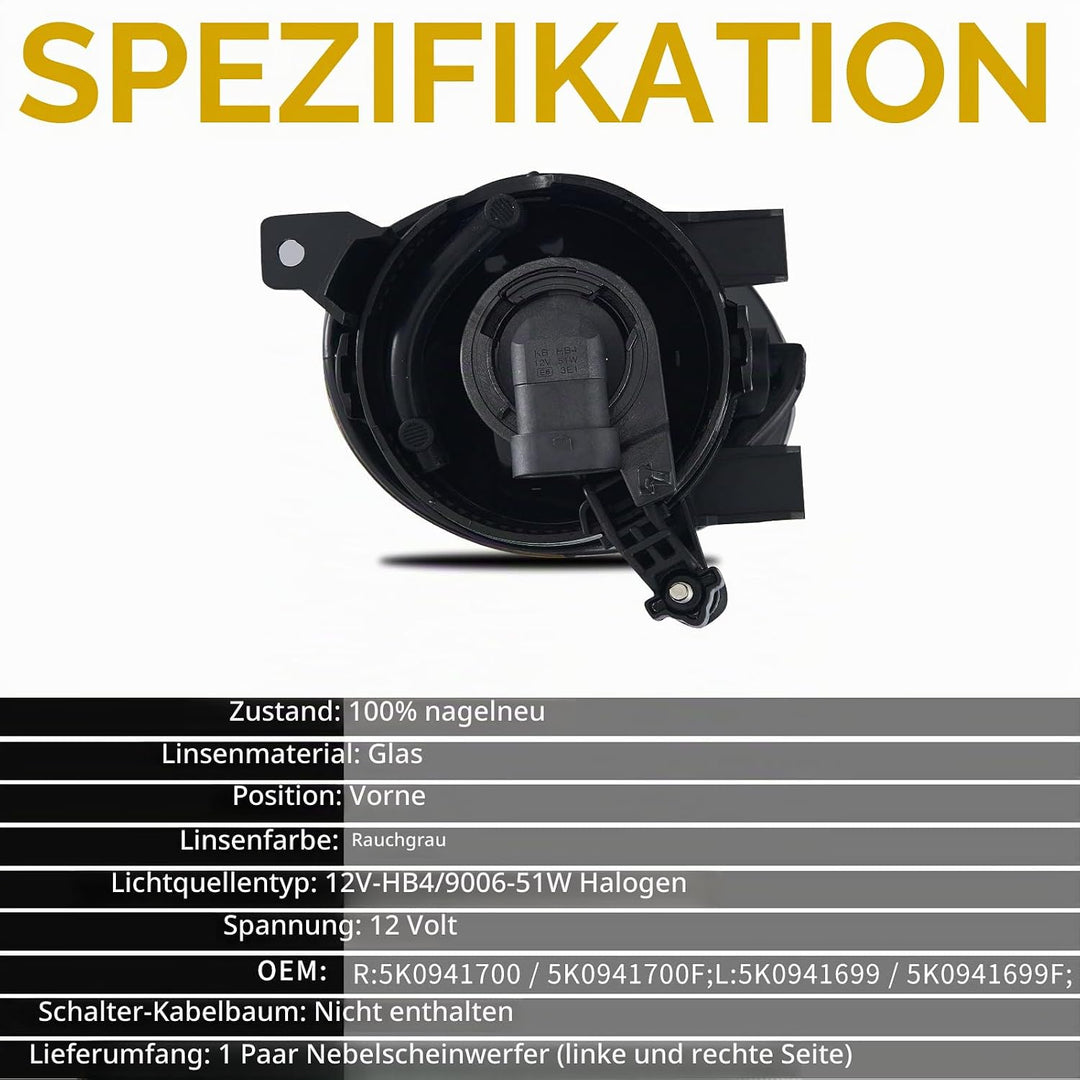 2X Nebelscheinwerfer für Volkswagen VW Beetle Tiguan Caddy 3 Eos Golf 6/Cabriolet/Plus Jetta 4 Toura