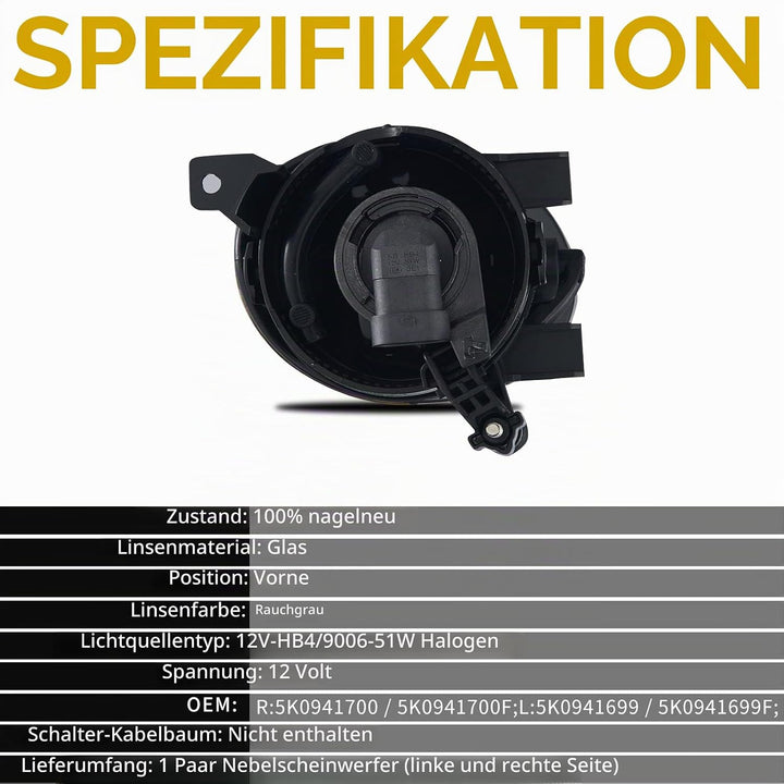 2X Nebelscheinwerfer für Volkswagen VW Beetle Tiguan Caddy 3 Eos Golf 6/Cabriolet/Plus Jetta 4 Toura