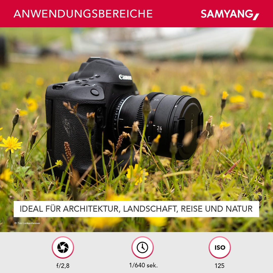 Samyang MF 24mm T1,5 VDSLR MK2 für Canon EF – lichtstarkes T1,5 Weitwinkel Cine-und Videoobjektiv fü