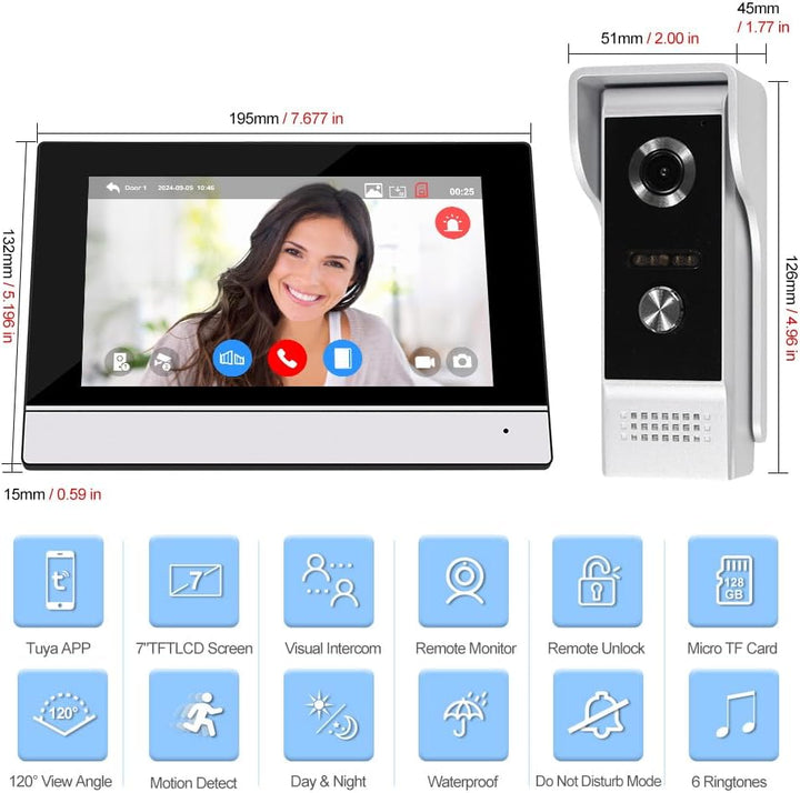 7" Kabelgebundene Video Tür Telefon Sprechanlage System 1080P Indoor Monitor Touchscreen mit HD Infr