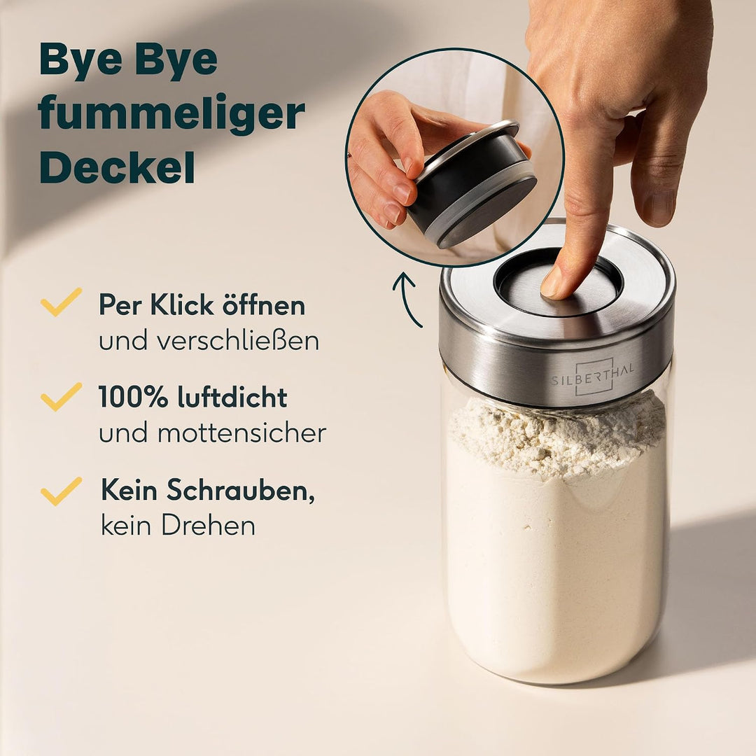 SILBERTHAL Vorratsdosen Glas mit Deckel 1000 ml - Vorratsgläser mottensicher für luftdichte & auslau