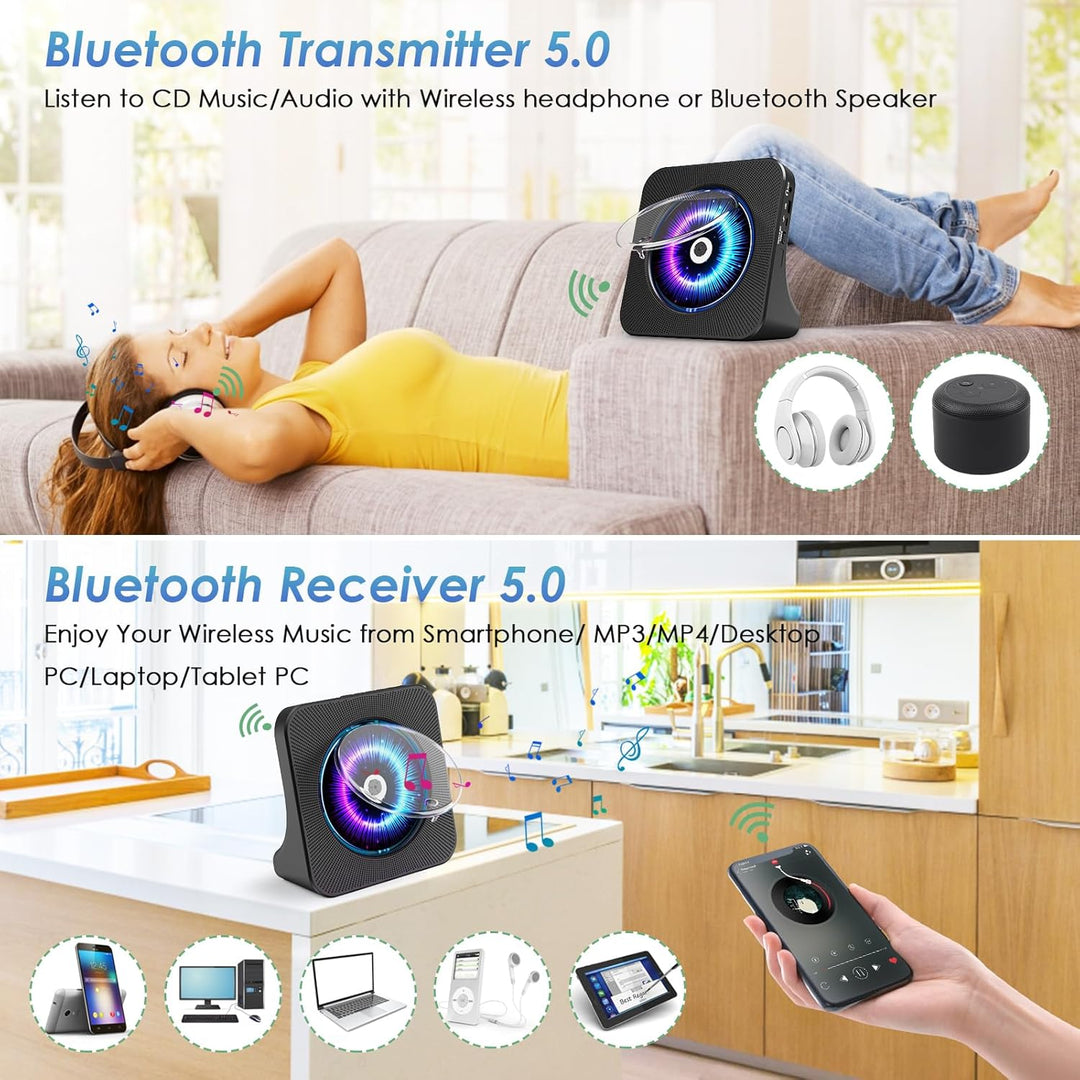 Gueray DVD Player CD Player Bluetooth CD-Player mit Lautsprecher Unterstützt Fernbedienung Anzeige F