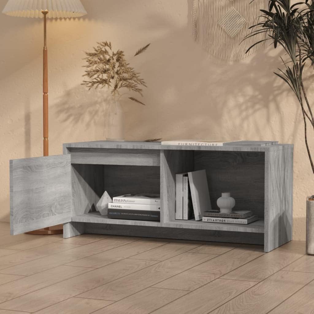 homiuse TV Board Grau Sonoma 90x35x40 cm Holzwerkstoff Fernsehschrank Fernsehtisch TV Lowboard TV Ko