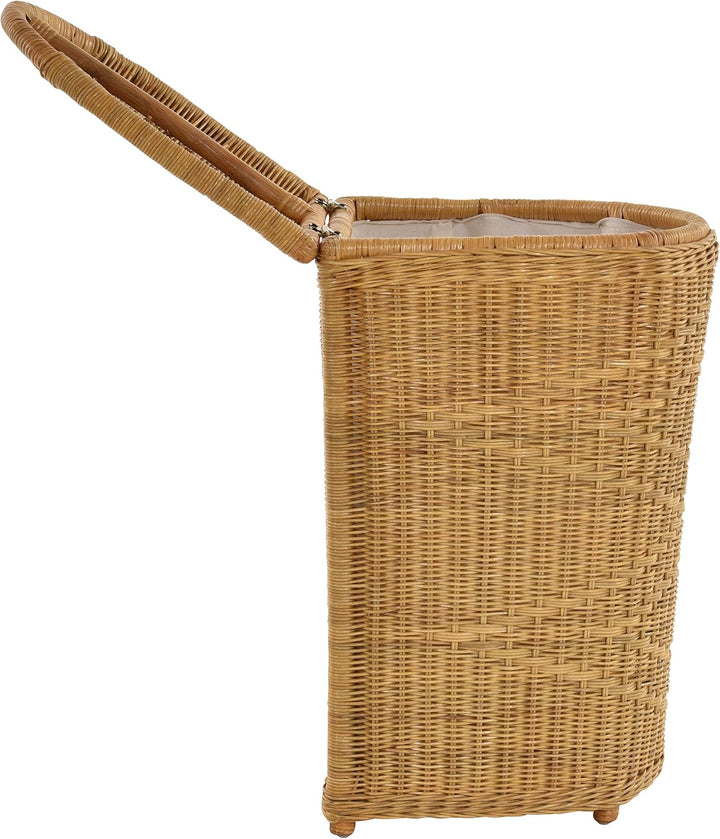 Edle Rattan Wäschetonne Wäschekorb mit Deckel Korb Aufbewahrung für Wäsche mit Inlett Wäschesammler