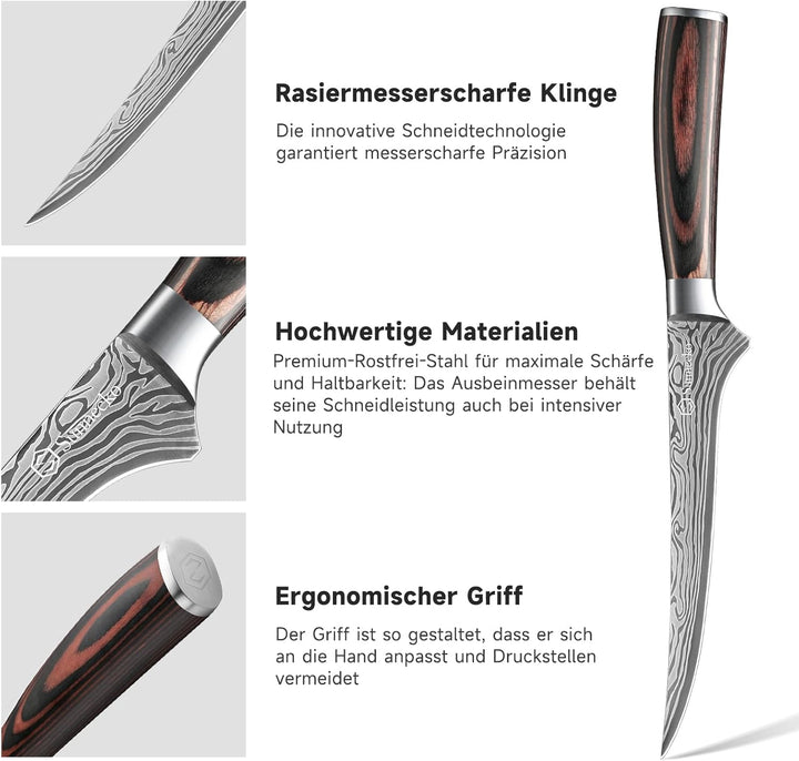 Sunnecko Filetiermesser 18CM Profi Küchenmesser - Ultra Scharfe Messer für Schneiden, Fischmesser Au