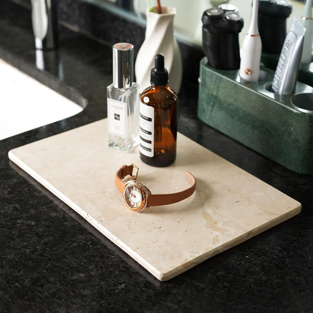 Koville Natürliches Travertin-Marmor-Schneidebrett für Küchentheke, 30,5 x 20,3 cm, echte Steinplatt