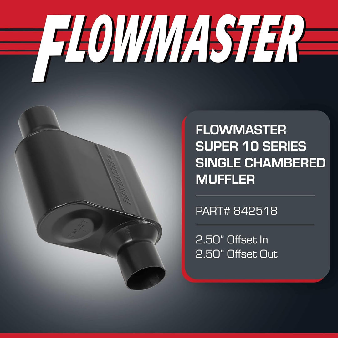 Flowmaster 842518 Super 10 Schalldämpfer 409S - 2,50 Offset IN / 2,50 Offset OUT - Aggressive Sound,