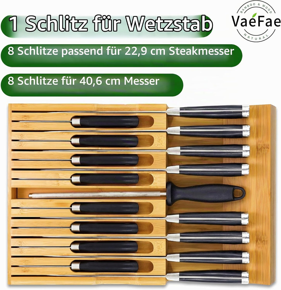 VaeFae In-Drawer Knife Block,Bambus Messer Schublade Organizer Insert, Küchenmesser-Schublade zur Au