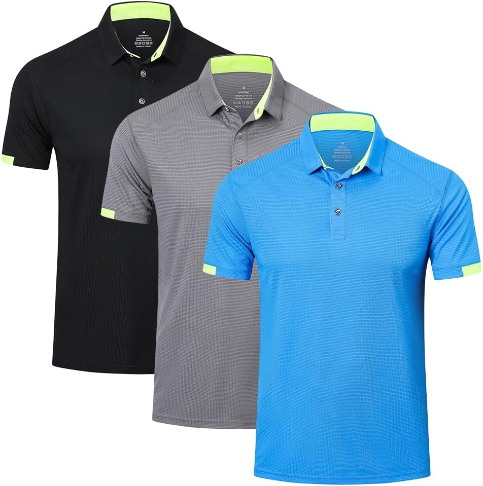 HUAKANG 3er Pack Poloshirt Herren Kurzarm Schnelltrocknend Atmungsaktives Tennis Poloshirt Herren So