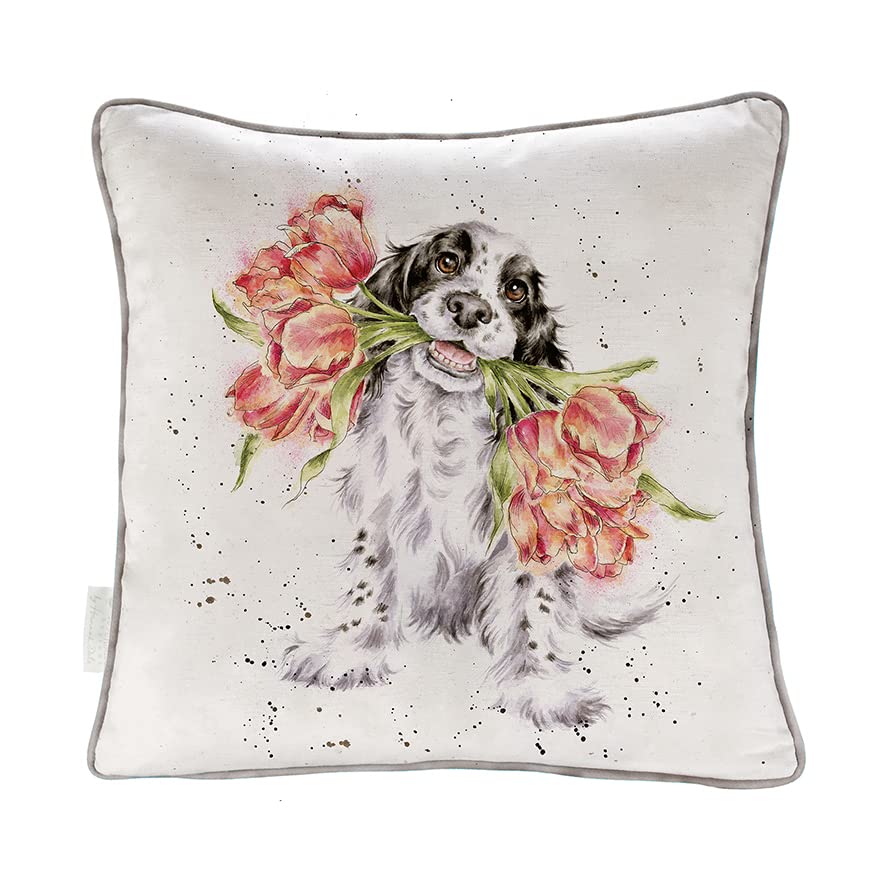 Wrendale Designs Kissen "Blooming With Love", Hund, Baumwolle, 40cm x 40cm