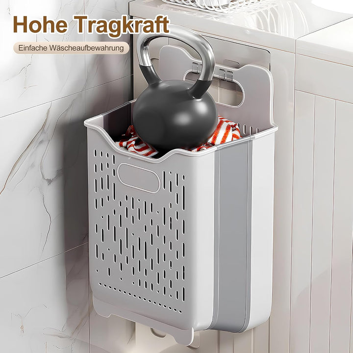Faltbarer Wäschekorb 2er Set, Wandmontage, bodenstehend mit Griff, 45L+18L | faltbarer wäschekorb