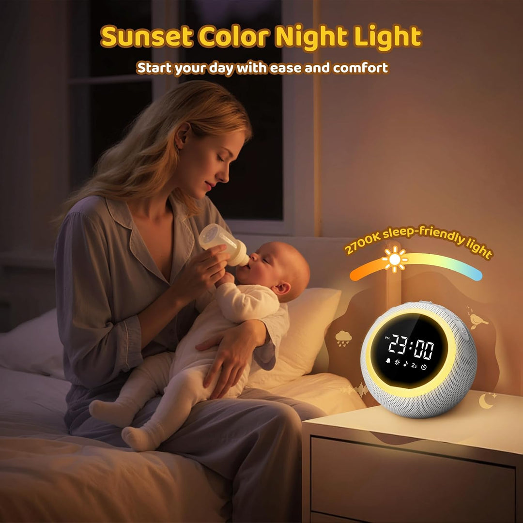 Mewaii White Noise Machine Baby mit Nachtlicht &amp; Wecker, 3-in-1 Nachtlicht Kinder, 2700K Licht &amp; san