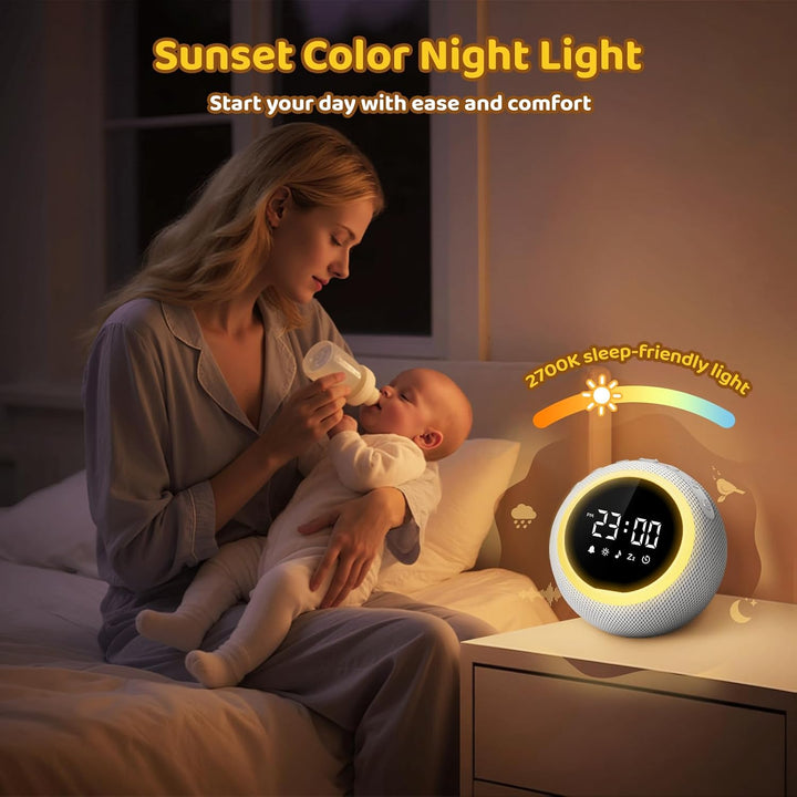 Mewaii White Noise Machine Baby mit Nachtlicht &amp; Wecker, 3-in-1 Nachtlicht Kinder, 2700K Licht &amp; san