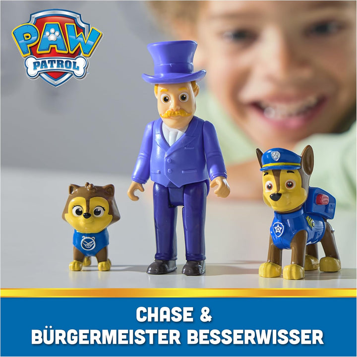 PAW PATROL Hero Pups – Actionfiguren-Set mit 1 Chase Hundefigur, 1 Chaos-Kätzchen Figur und 1 Bürger