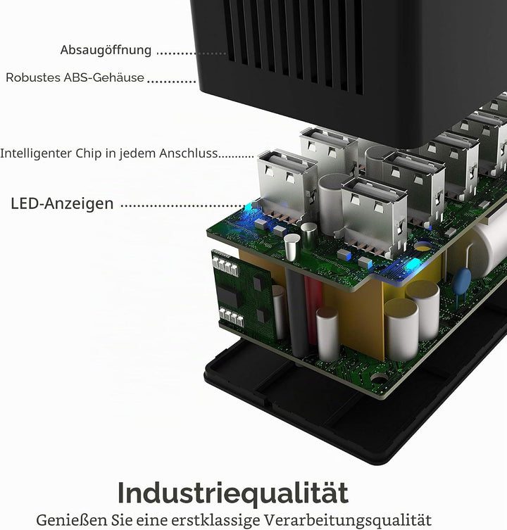 SABRENT USB Ladegerät, 60Watt 10ports USB-Schnellladegerät Ladestation Mehrfach, mit Netzteil, Lades