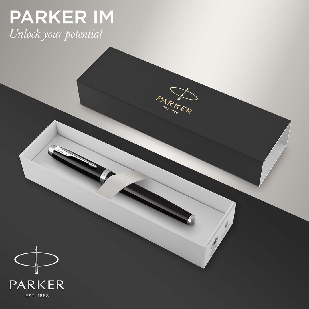 Parker IM Tintenroller | schwarze Lackierung mit Chromzierteilen | feine Spitze | Schwarz | Geschenk
