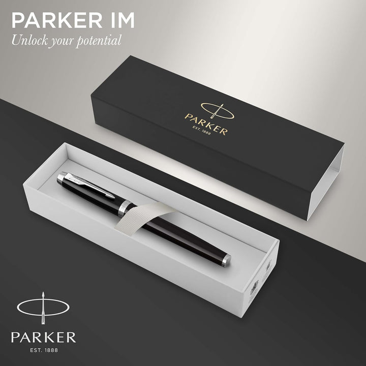 Parker IM Tintenroller | schwarze Lackierung mit Chromzierteilen | feine Spitze | Schwarz | Geschenk