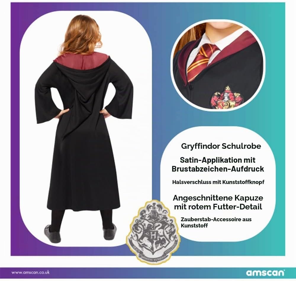 Amscan - Kinderkostüm Hermine, Hogwarts, Harry Potter, Gryffindor, Magier, Zauberer, Karneval 110, 1