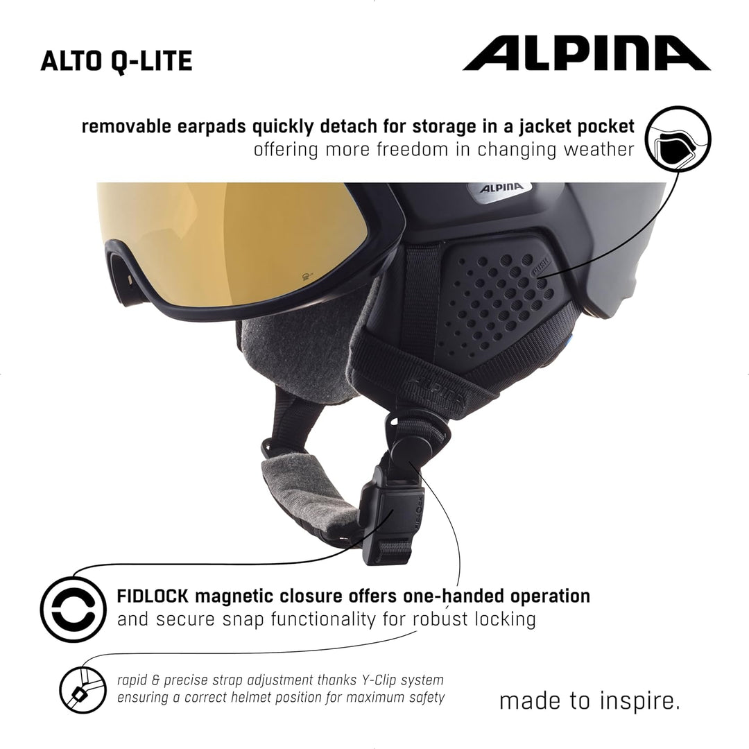 Alpina Unisex-Erwachsene Alto Q-LITE Skihelm, Black matt (Gold Mirror), 59-63