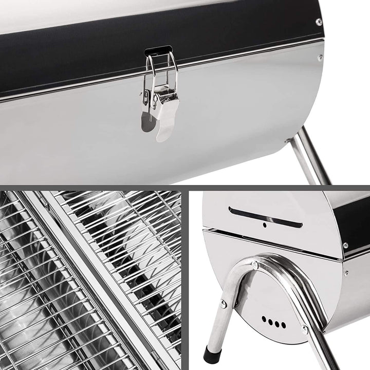 RESCH 502598 mobiler Holzkohle Grill klappbar, Edelstahl Tischgrill tragbar, Holzkohlegrill ideal fü