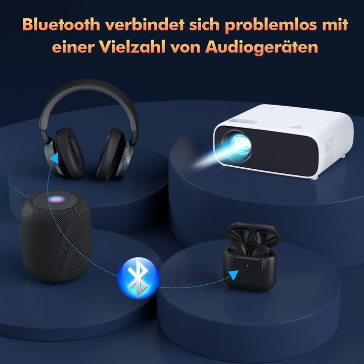 Wielio 4K Beamer, Full HD 1080P Projektor, 5G WiFi Bluetooth Projector, 18000 Lumens Heimkino Mini B