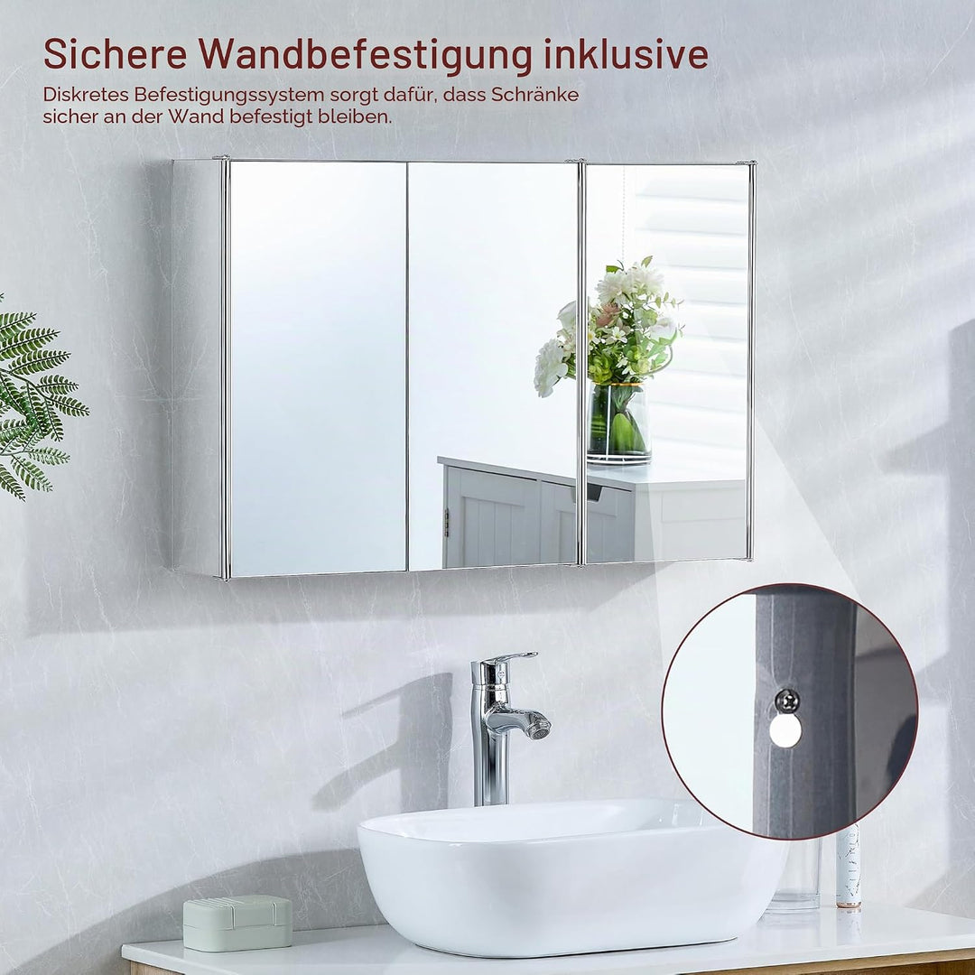 Bath Vida Designs Tiano Badezimmerschrank, dreifacher Spiegel, Wandmontage, moderner Aufbewahrungssc