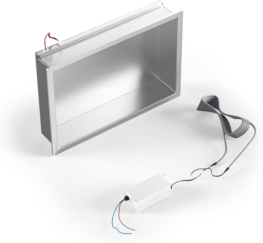 Edelstahl-Duschnische 45 cm x 30 cm Gebürstet, mit integriertem LED-Licht, wasserdicht, ohne Fliesen