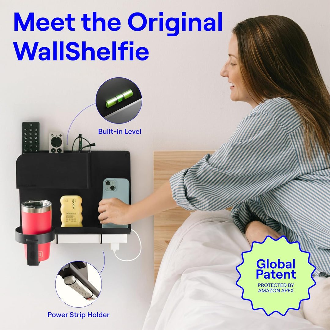 WallShelfie Bettseitiges Nachttischregal für Etagen- & oberes Bett, Studentenwohnheim Essentials, Ho