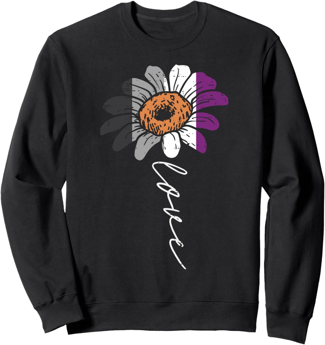 Love Sunflower Floral LGBTQ Asexual Flag Ace Pride Ally Sweatshirt