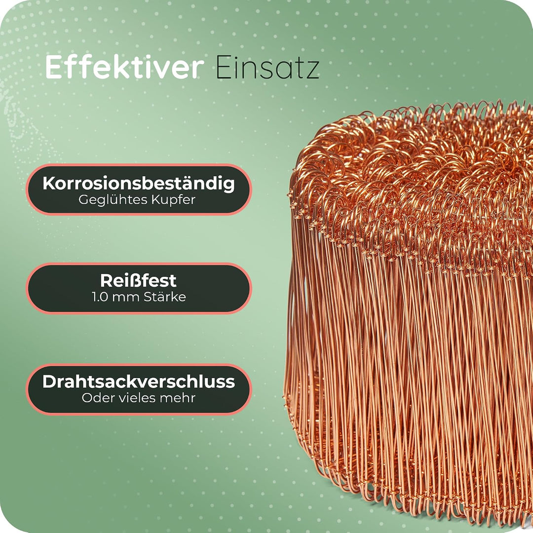 Novatool 1.000 Stück Rödeldraht mit Ösen 1 x 140mm Bindedraht verkupfert, robust &amp; langlebiger Drill