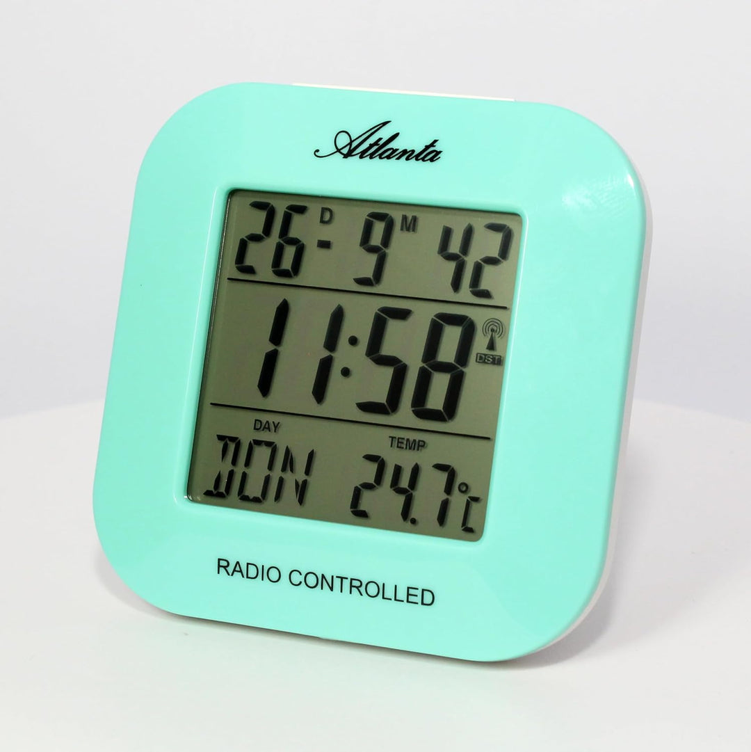 Atlanta LCD Funkwecker Digital Anzeige Licht Snooze Temperatur - 1894/6 (Grün), Grün